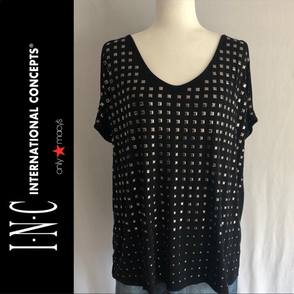 I.N.C. BLACK STUDDED OPEN SHOULDER TOP SZ XL